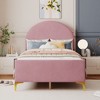 Twin-Size Upholstered Platform Bed in Velvet with Traditional Semi-Circular Headboard and Metal Legs - 3 of 4