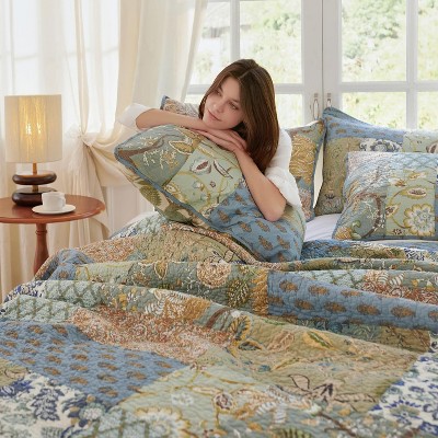 Der Rose BALHAM TRADE-Queen Comforter Set for Bed 100% Cotton Green Sage Bedspreads with 2 Pillow Shams Spring-Queen 90"x98" — фото 3
