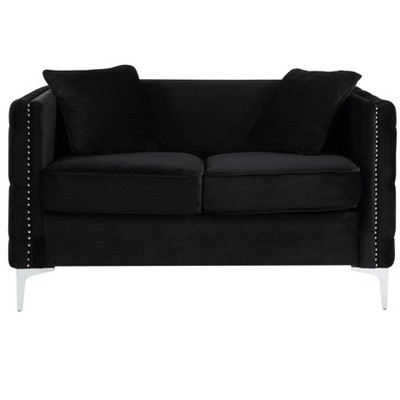 VYNXARIA 53" Black Velvet Loveseat with 2 Pillows,living romm sofas