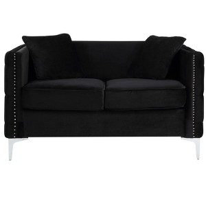 VYNXARIA 53" Black Velvet Loveseat with 2 Pillows,living romm sofas - 1 of 4