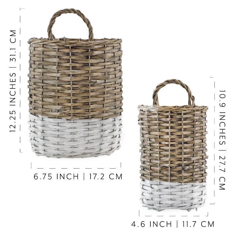 AuldHome Design Wall Hanging Baskets, Gray w/ White, 2pc Set; Small/Medium Wicker Rustic Farmhouse Door, 3 of 9
