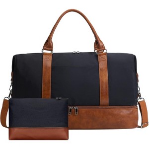 21-Inch Heavy-Duty Canvas & Leather Weekender Duffel Bag 2-Piece Set with Shoe Compartment, Large Travel Overnight Tote - 1 of 4