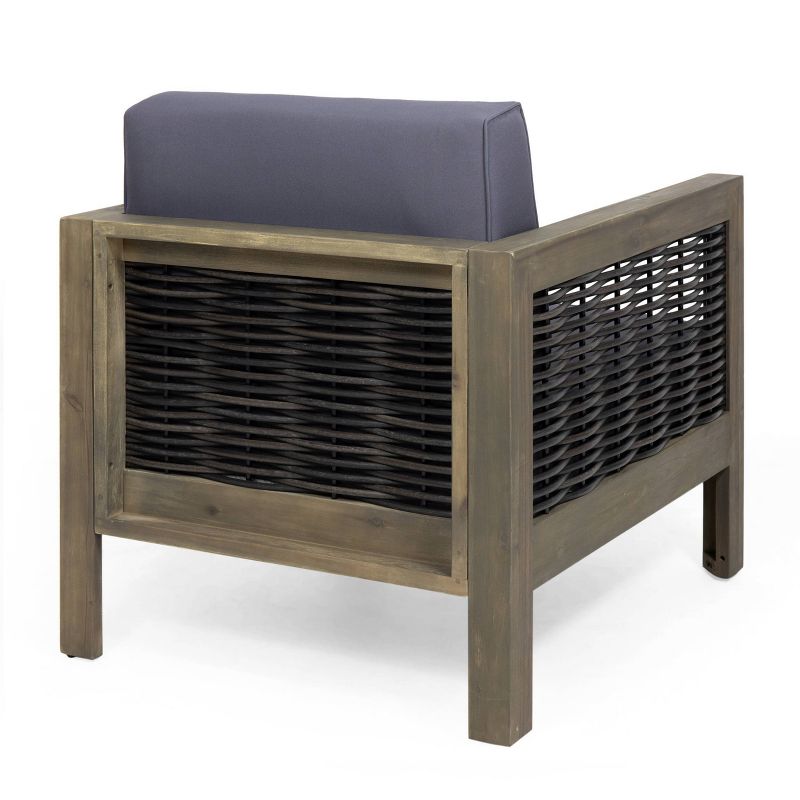Linwood Outdoor 4 Seater Acacia Wood &#38; Wicker Chat Set - Gray/Dark Gray - Christopher Knight Home, 6 of 17