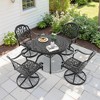 5-Piece Round Cast Aluminum Patio Set with Swivel Chairs,Blue Cushions,and Umbrella Hole - 2 of 4