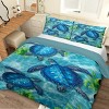 Boersma Sea Turtle Duvet Cover Set, 100% Microfiber Blue Sea Turtle and Seaweed Pattern Bedding Set Full Size, 3 Piece Ocean Turtle Themed Duvet Cover - 2 of 4