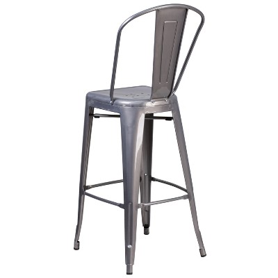 Urban Silver 30'' Metal Indoor Barstool with Vertical Slat Back