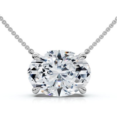 Pompeii3 Certified 3Ct Diamond Oval Solitaire Pendant 14k Gold 18" Women's Chain Lab Created