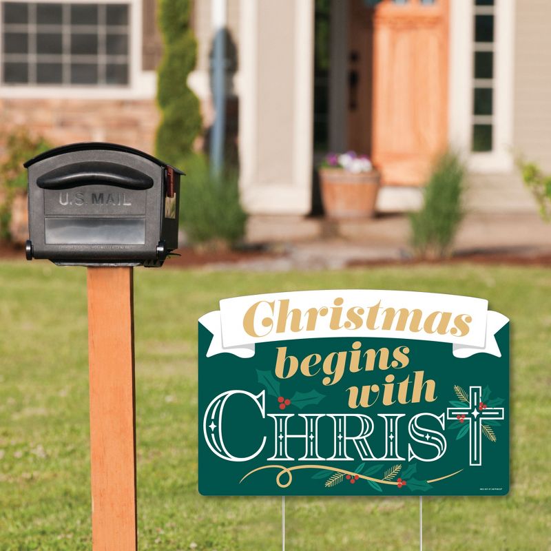 Big Dot of Happiness Religious Christmas - Merry Christmas Cross Yard Sign Lawn Decorations - Christmas Begins with Christ Party Yardy Sign, 2 of 9