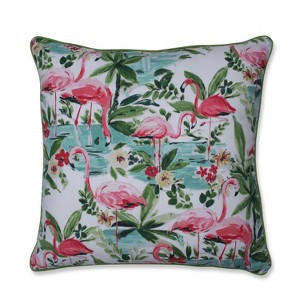 Floridian Flamingo Bloom Oversize Square Floor Pillow - Pillow Perfect, Beige Pink Green