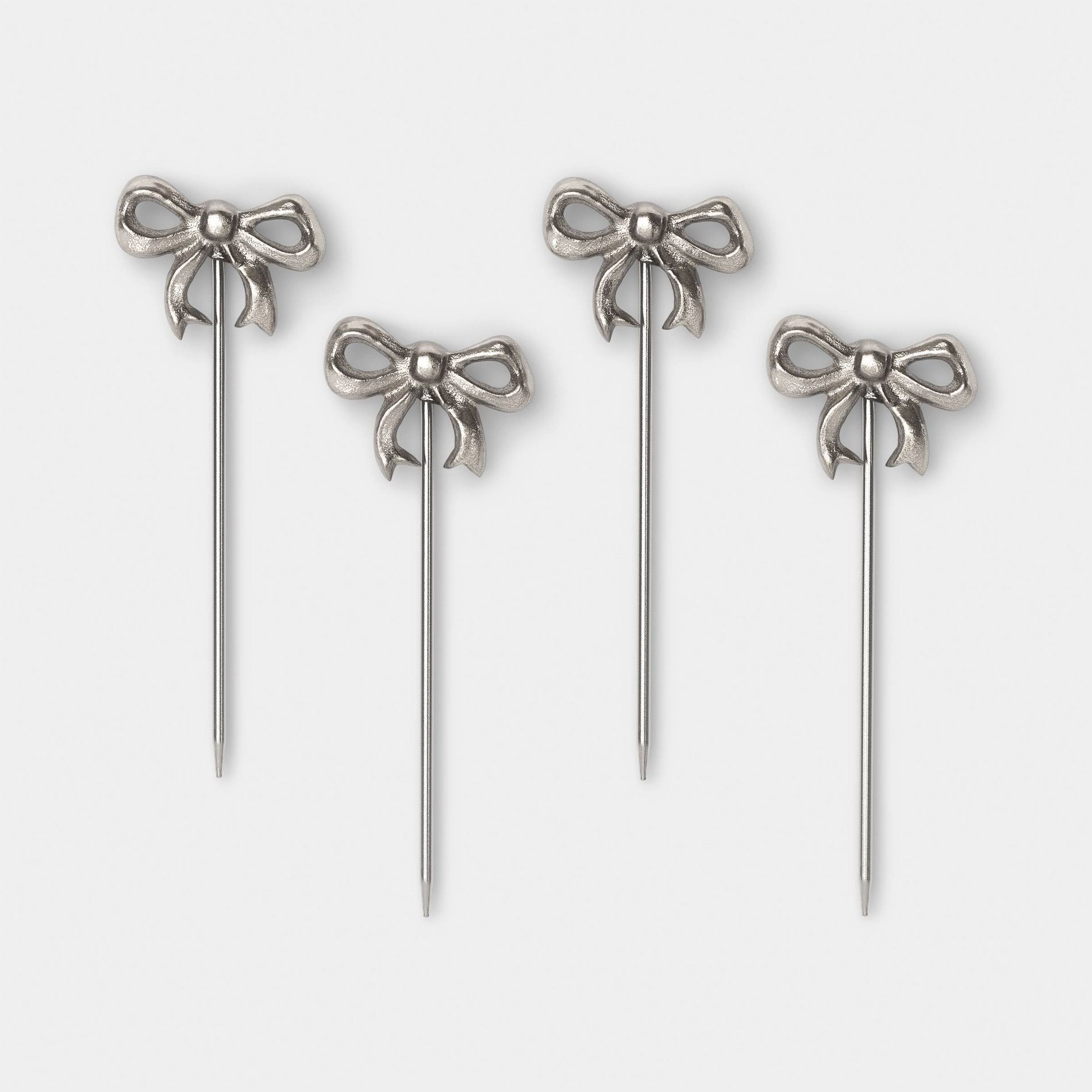 4pk Bow Cocktail Picks Silver - Threshold™