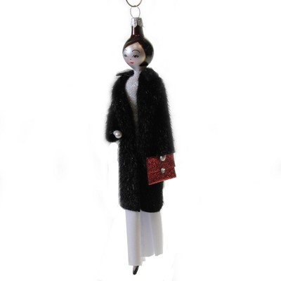 Italian Ornaments 7.0" Jeanette In Faux Sable Ornament Italian Diva Lady  -  Tree Ornaments