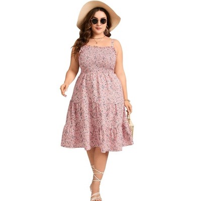 Plus Size Summer Dresses Women's Sleeveless Square Neck Smocked Flowy Ruffle A Line Maxi Dress