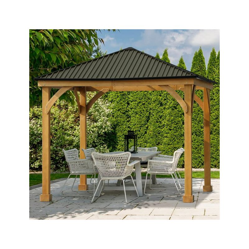 Aoodor Patio Solid Wooden Gazebo 10 x 10 ft. Hardtop Roof for Garden, 4 of 6