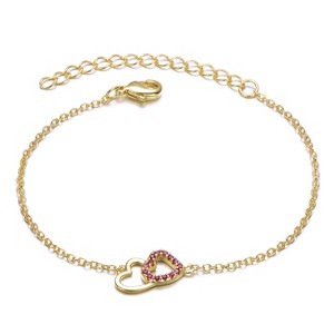 Kids 14K Yellow Gold plated double heart entwined bracelet with cubic zirconia sparkling elegant and perfect for everyday wear or special occasions - 1 of 3