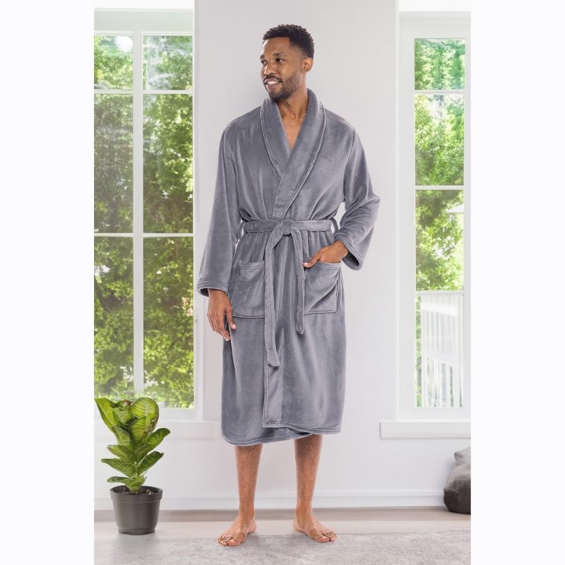 Men's Plush Fleece Robe, Soft Cozy Warm Wrap Around Bathrobe, 3 of 7
