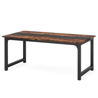 Lirago,Compact Rectangular Conference Table-Durable E1 Wood, Rustic-Brown & Black, Multi-Purpose Office Desk