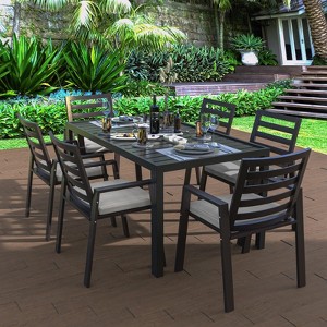 LesiureMod Chelsea 9 PCS Patio Dining Set - Outdoor Aluminum Dining Table with Umbrella Hole and Arm Chairs with Cushion - 1 of 4