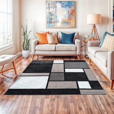 Gray and Black Geometric Square Area Rug 6'6" x 6'6"