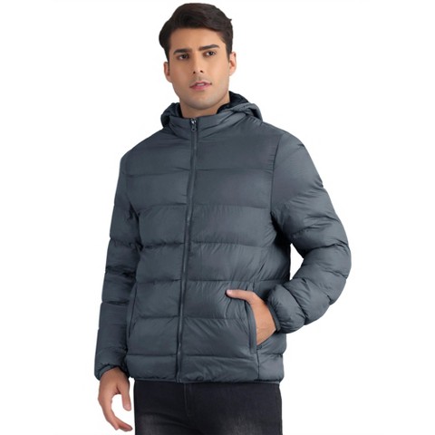 Lars Amadeus Men's Winter Lightweight Detachable Padded Hood Puffer Jackets Gray Small
