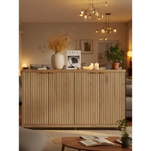Modern Fluted Buffet Cabinet With Storage, 4 Soft-close Doors, Adjustable Shelves, Thick Top, Cable Management, 15.6” Deep Sideboard For Kitchen - 1 of 4