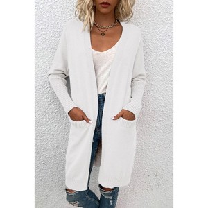 Coolmee Women's Long Sleeve Casual Knit Cardigan Open Front Cozy Sweater Coat with Pockets - 1 of 3