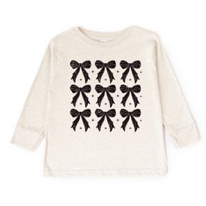 The Juniper Shop Coquette Black Bows Collage Distressed Toddler Long Sleeve Tee - 1 of 4