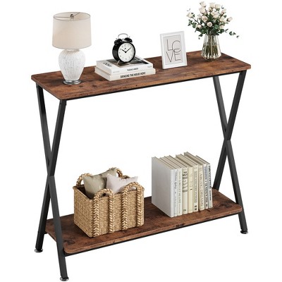 70.8 Console Table, Industrial Entryway Sofa Table with 3-Tier Shelves