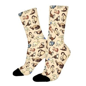 Adorable Ferret Pattern Women Printed Crew Socks Funny Funky Socks Soft Polyester Novelty Gifts for Artists Men - 1 of 1