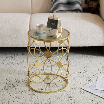 CAVINAS Round Side Table, Modern Coffee Table 19.9" Nightstand with Metal Frame and Wooden Tabletop for Bederoom and Living Room