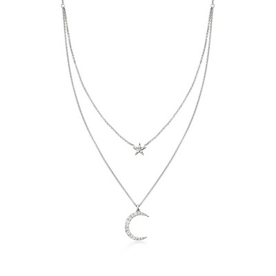 Ross-Simons 0.20 ct. t.w. Diamond Star and Moon Layered Necklace in Sterling Silver Size 18