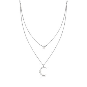 Ross-Simons 0.20 ct. t.w. Diamond Star and Moon Layered Necklace in Sterling Silver Size 18 - 1 of 4