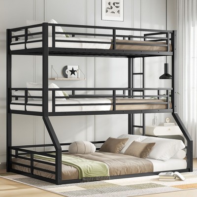 Kumasinova Bunk Bed,Metal Triple Bunk Bed with Ladder,Safety Guardrails for Kids,Bedroom,Noise-reduced Design