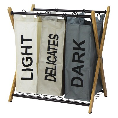 Oceanstar X-Frame Bamboo 3-Bag Laundry Sorter