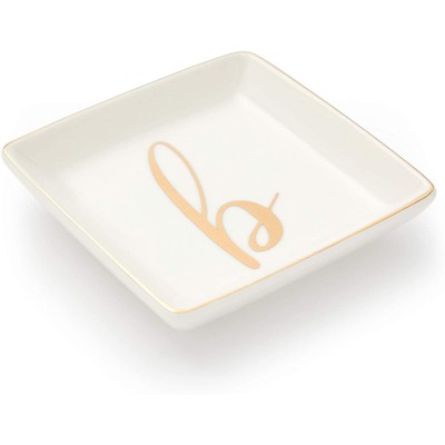 Juvale Letter B Ceramic Trinket Tray, Monogram Initials Jewelry Dish for Ring (4 Inches)