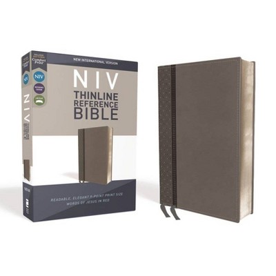 NIV, Thinline Reference Bible, Imitation Leather, Gray, Red Letter Edition, Comfort Print - by  Zondervan (Leather Bound)