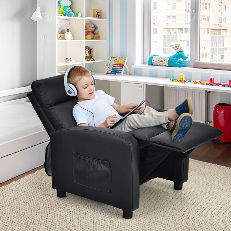 Tangkula Kids Recliner Chair Adjustable Leather Sofa Armchair w/ Footrest Side Pocket, 3 of 10
