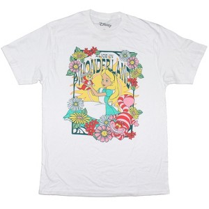 Disney Men's Alice In Wonderland Floral Sun Adult Short Sleeve T-Shirt - 1 of 3