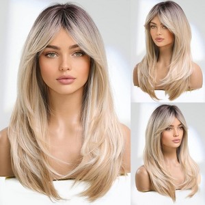 Jessie's Wig 26 Inch Long Blonde Wig with Bangs Layered Synthetic Hair Wig with Dark Roots for Women 1 Pc/Pack - 1 of 4