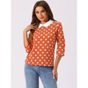 Allegra K Women's Polka Dots Contrast Peter Pan Collar 3/4 Sleeves Blouse - 2 of 4