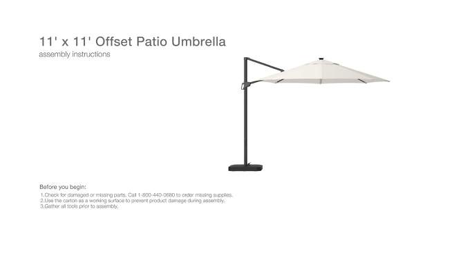 11' Round Offset Solar Outdoor Patio Cantilever Umbrella with Black Pole - Threshold™, 2 of 6, play video