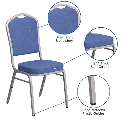 Blue Fabric Silver Frame Armless Stacking Dining Chair