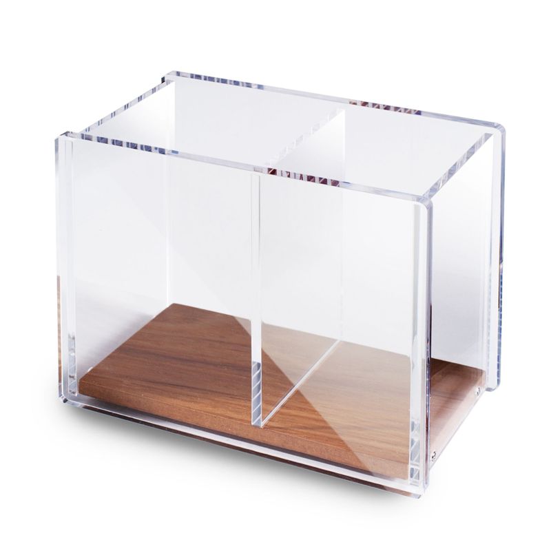 ZODACA Divided Clear Acrylic Wood Base Pen Holder, 1 of 6
