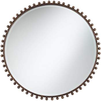 Uttermost Round Vanity Decorative Wall Mirror Rustic Beveled Glass Dark Bronze Beaded Iron Frame 32" Wide for Bathroom Living Room