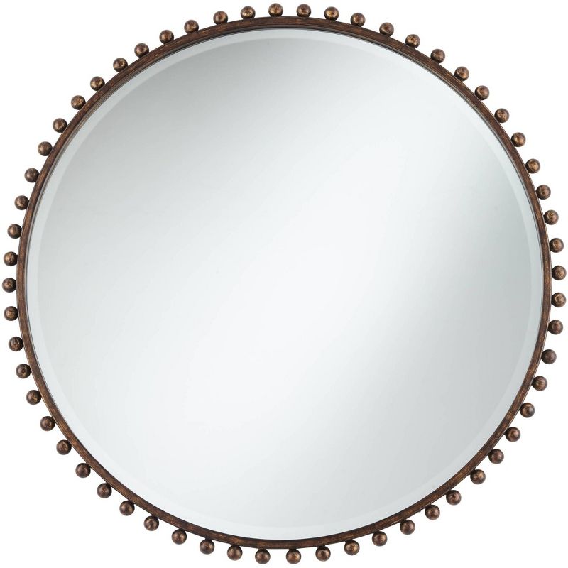 Uttermost Round Vanity Decorative Wall Mirror Rustic Beveled Glass Dark Bronze Beaded Iron Frame 32" Wide for Bathroom Living Room, 1 of 8