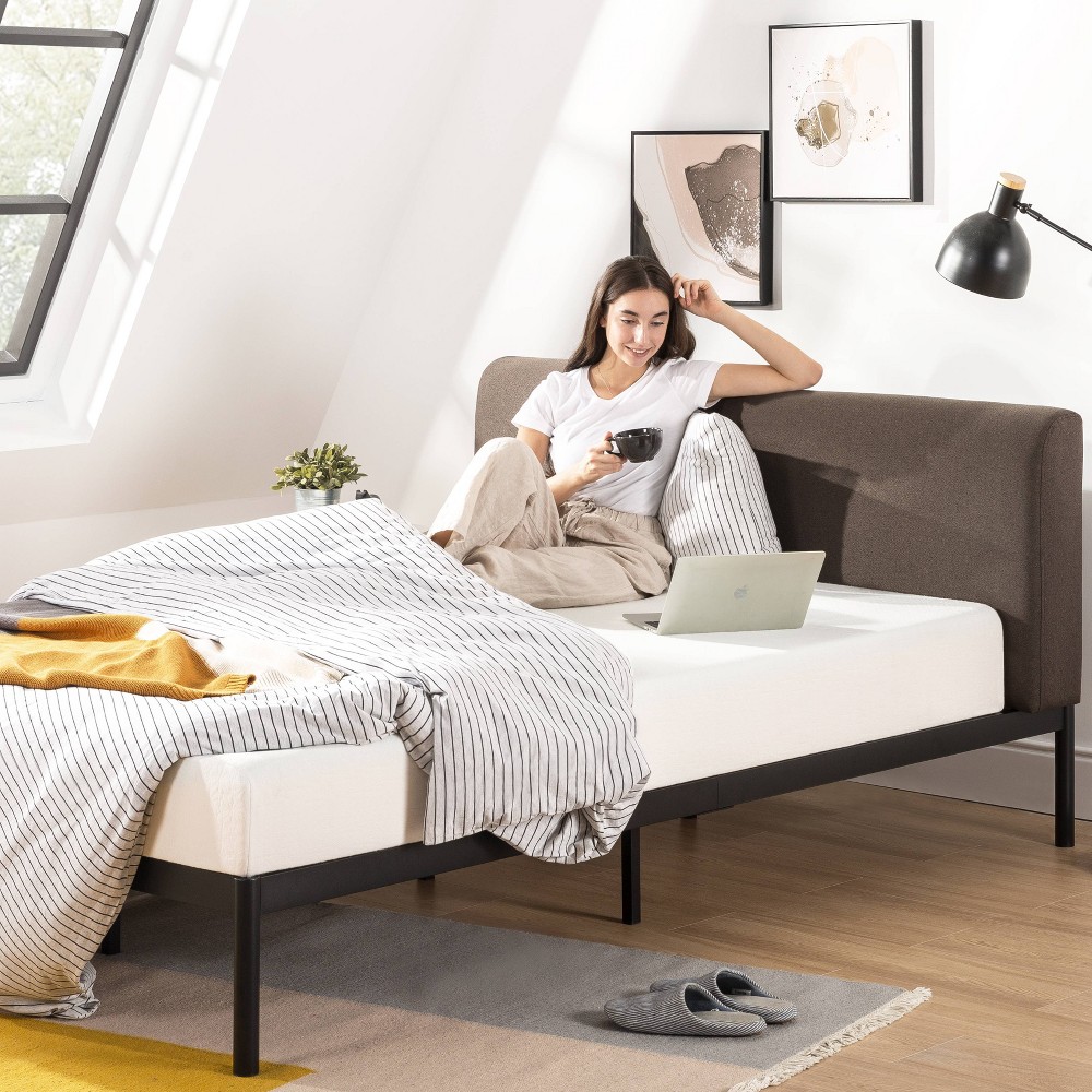 Full Bree Metal Platform Bed with Curved Upholstered Headboard Black - Mellow