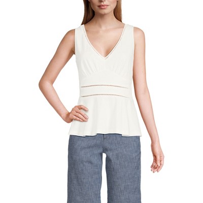 Lands' End Women's Regular Size Sleeveless LWCM Lattice Peplum VNeck Top