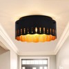 PAKOKULA 3-Light Matte Black Industrial Drum Flush Mount Ceiling Light with Brass Inside Finish and Wavy Brim Fixture - 3 of 4