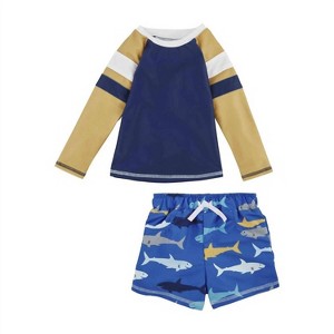 Boy's Shark Rash Guard and Swim Trunk Set - mudpie - 1 of 1