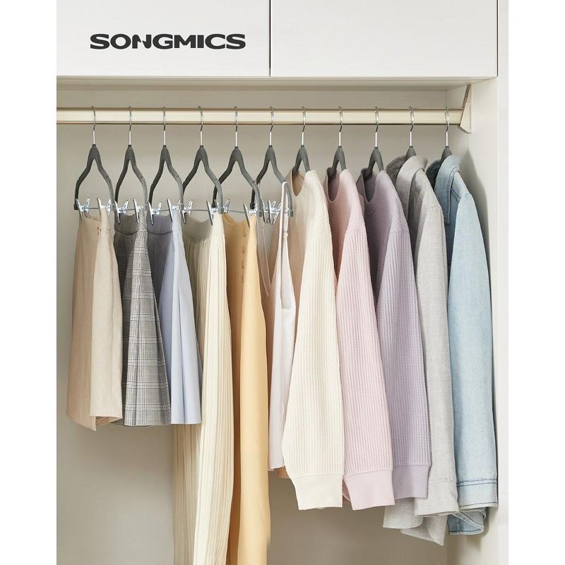 SONGMICS 30 Packs Velvet Skirt Pants Hangers Velvet Hangers with Adjustable Clips Non Slip Space Saving Clothes Hangers, 2 of 8