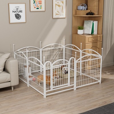 LAOTIES 24" Metal Dog Playpen,8 Panel Foldable Pet Exercise Fence with Door,Heavy Duty Indoor Play Yard for Dogs And Small Animals